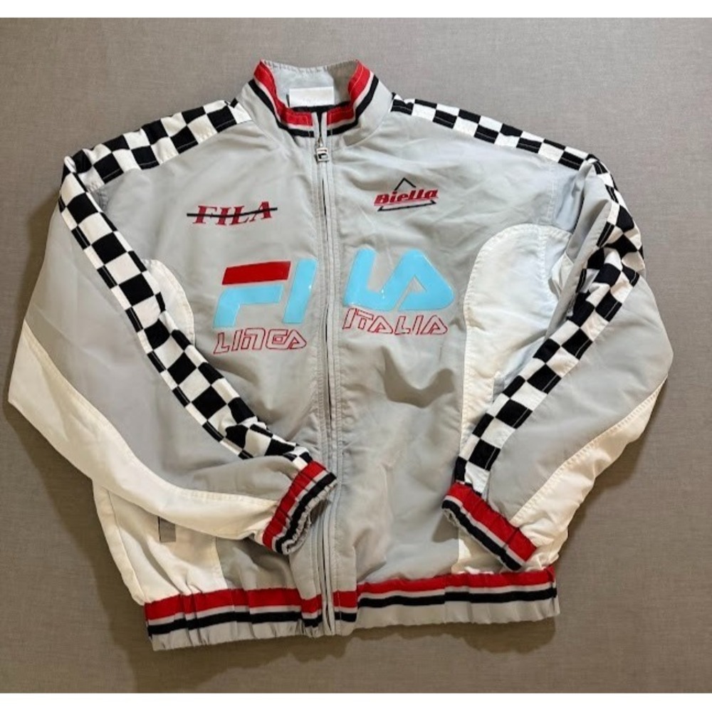 Fila Linea Italia Racing Jacket Adult M‎ Blue White Gray Zip Checkered